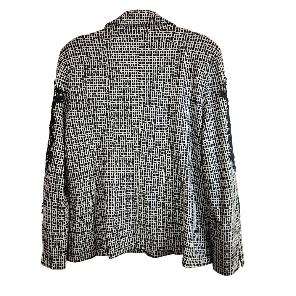 Chico's 2 Womens Large Black & White Geo Print Lace Blazer Jacket Office Stretch - Picture 3 of 7